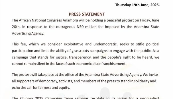 AAC Anambra Slams N50m Campaign Fee, Set to Protest Against “Undemocratic” Policy
